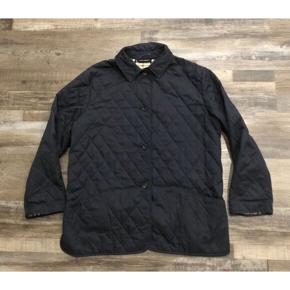 Buberry London Womens Large Navy Blue Quilted Jacket Long Sleeve Made in England - Picture 1 of 11